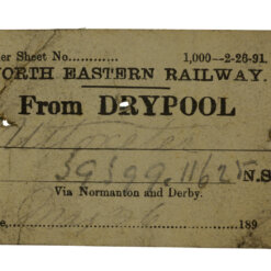 North Eastern Railway Wagon Label May 1891 Drypool to Uttoxeter