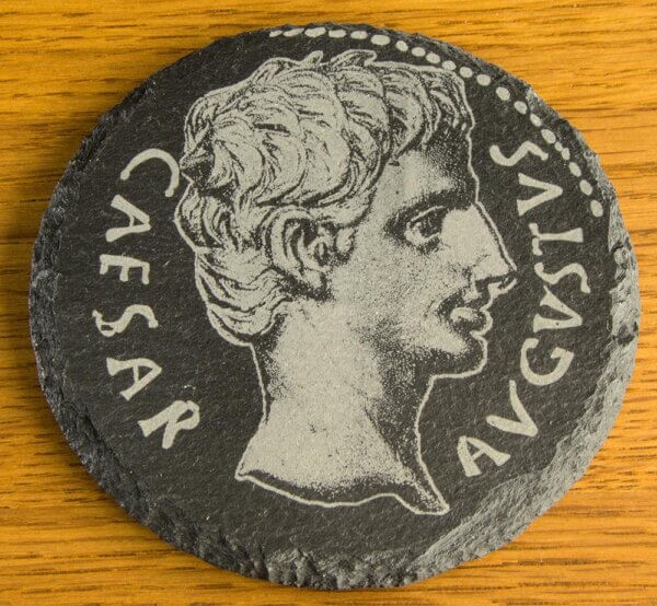August denarius Welsh slate coaster