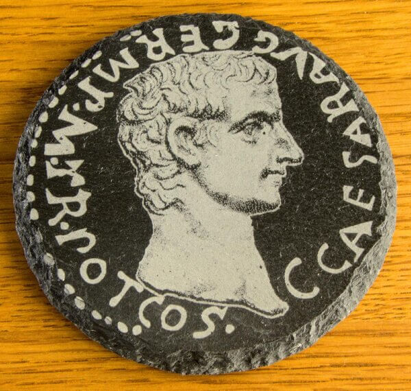 Caligula denarius Welsh slate coaster