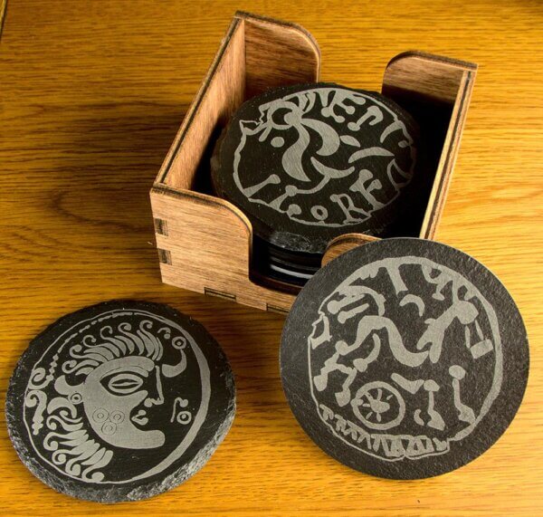 Celtic coin Welsh Slate Coaster Set