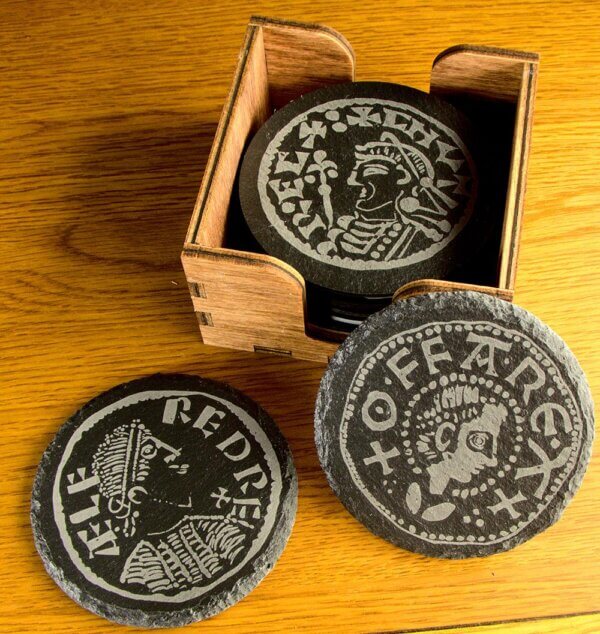Saxon coins Welsh Slate Coaster Set
