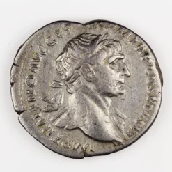 Trajan Denarius, Aeternitas Holding heads of Sun and Moon, RIC 229
